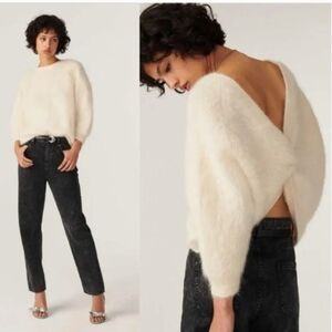 ba&sh Cream Open-Back Fuzzy Knit Sweater